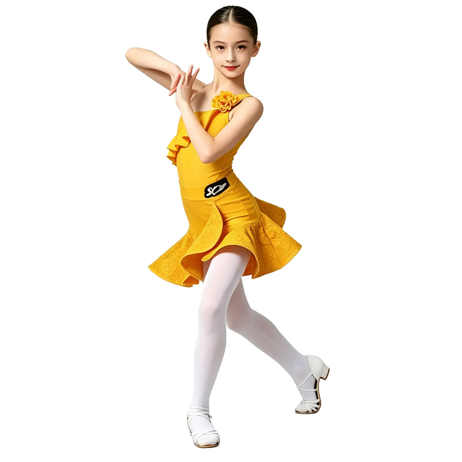 Lace Girls Latin Ruffle Dance Dress Cha Cha Samba Rumba Kids Children Ballroom Professional Competition Costume Practice Salsa