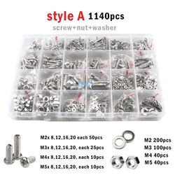 400/2100pcs M1.6 M2 M2.5 M3 M4 M5 Cross Phillips Pan Round Head Screw 304 Stainless Steel Electronic switch Bolt Set Kit Box