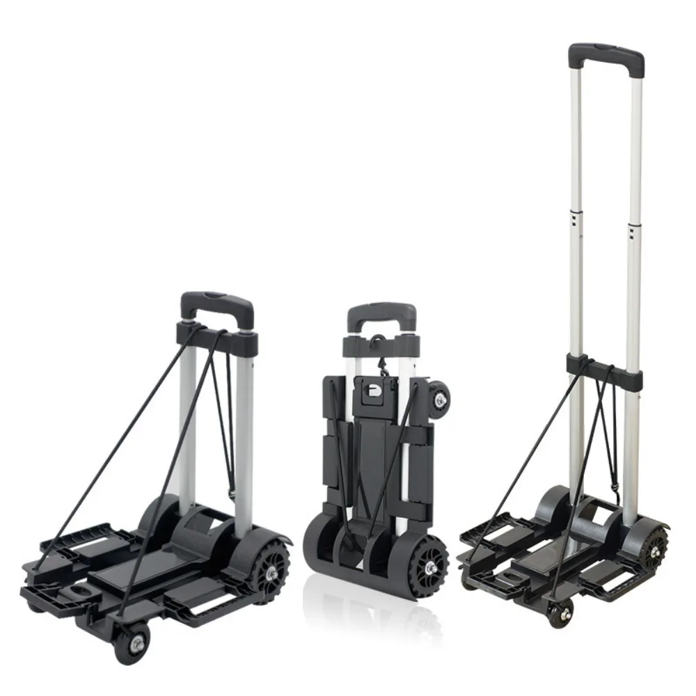 Telescopic Rod Folding Handcart Household Cargo Hauling Portable Handcart Shopping Cart Lightweight Plastic Load-bearing Trolley