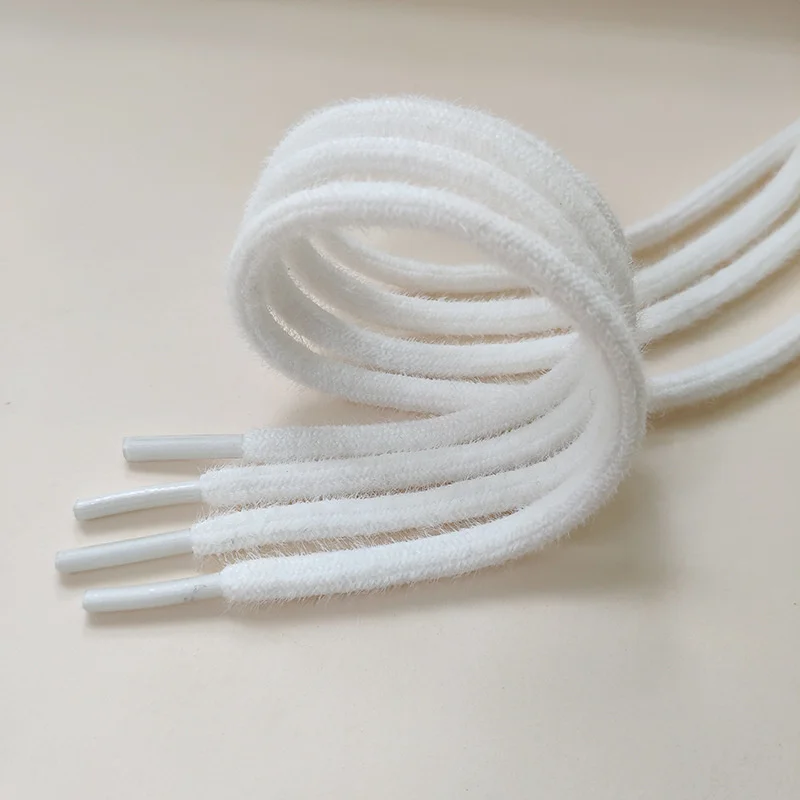 1 Paar 8 mm weiße, schwarze, haarige, weiche Schnürsenkel, 120/140 cm, runde High-Top-Low-Top-Schnürsenkel aus Segeltuch, Zubehör – Detail 5