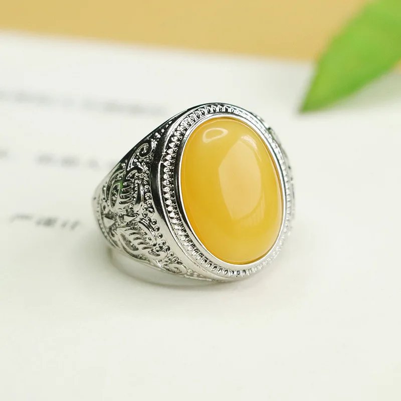 Natural Amber Ring Beeswax Finger Ring Retro Jewelry