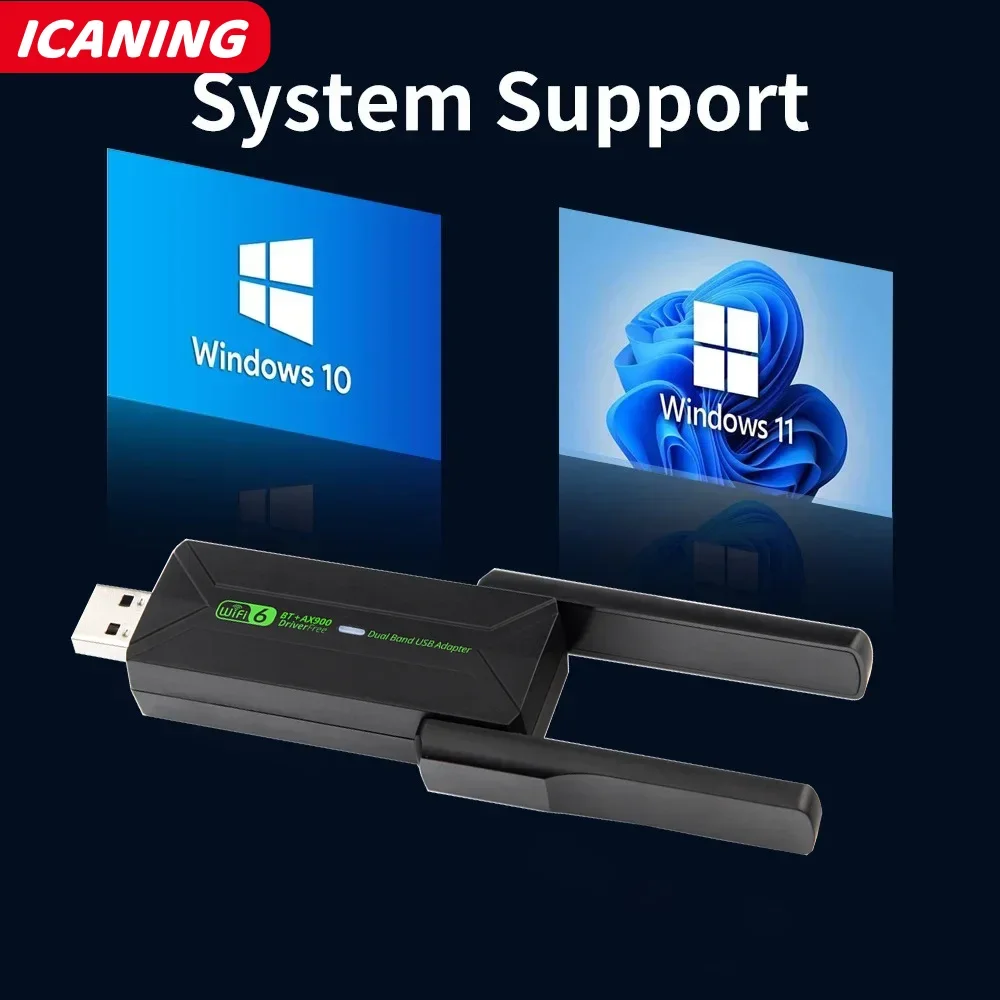 Adaptador USB WiFi 6 AX900 Bluetooth 5.4 2.4G 5G Antenas WiFi6 Receptor de rede USB Dongle Driver grátis