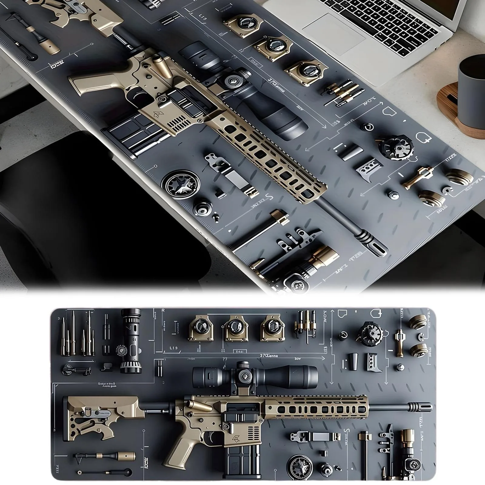 لوحة ماوس بتصميم مسدس رائع، قاعدة مطاطية كبيرة مضادة للانزلاق، ملحقات مكتب الكمبيوتر، لوحة ماوس للمكاتب والألعاب، حصيرة ديكور لوحة المفاتيح #3