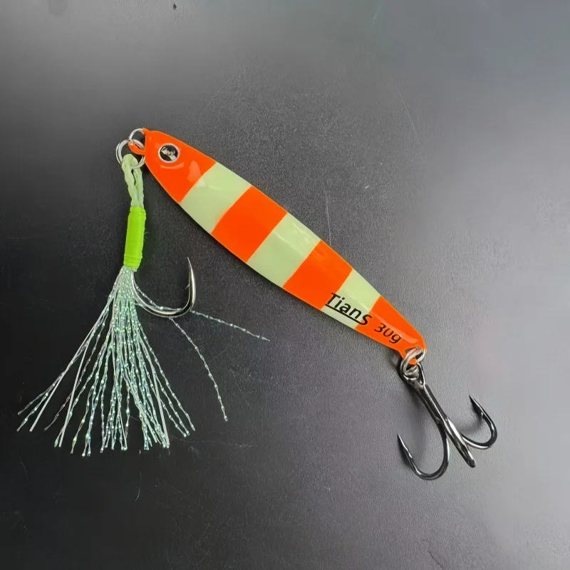 5 Stück Nachtlicht-Metall-Jig, Tiefsee-Angelköder, 25/30/40 g, zum Werfen und Jiggen, künstlicher Köder für Thunfisch, Forelle, Salzwasser und Süßwasser. – Detail 9
