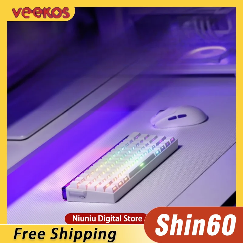 

Veekos Shin60 Keyboard Magnetic Switch 8K Wireless Hot-Swap 2.4G RGB Lightbox 0.125MS RT 0.01mm Custom FPS Gaming Keyboard
