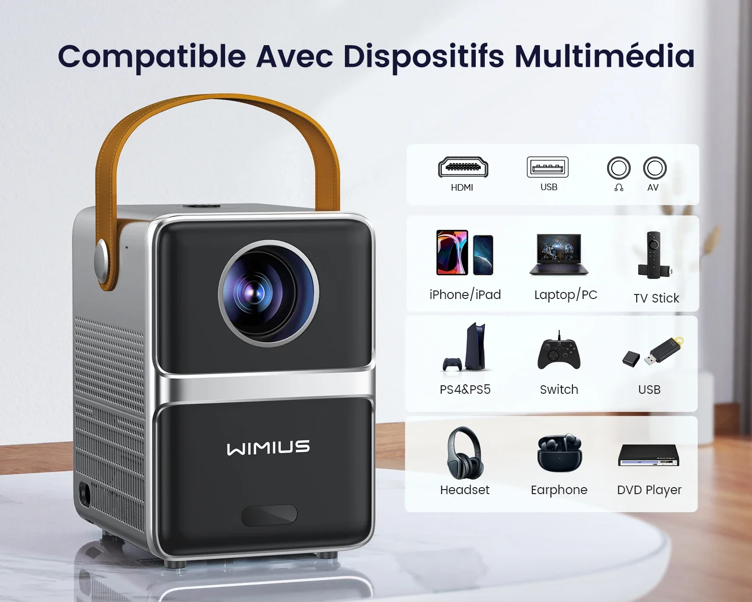 Portable theater projector WIMIUS P61, 8000lumens, 5G, WiFi