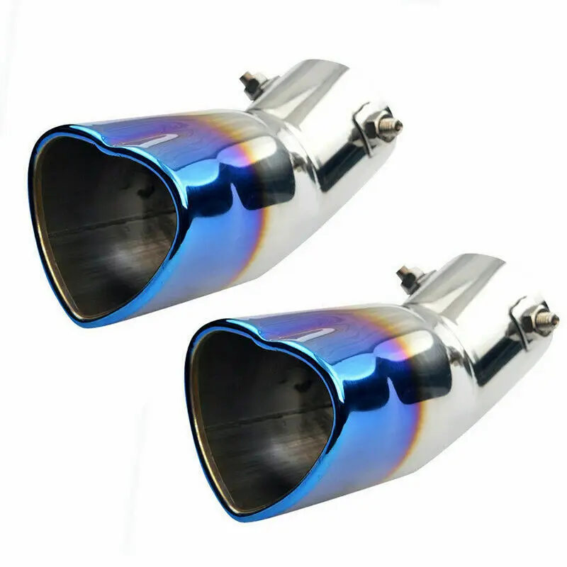 63mm/2.48'' Universal Car Heart Shaped Exhaust Tailpipe Muffler Tube Stainless Steel Slip On Chrome Blue Style Accessories