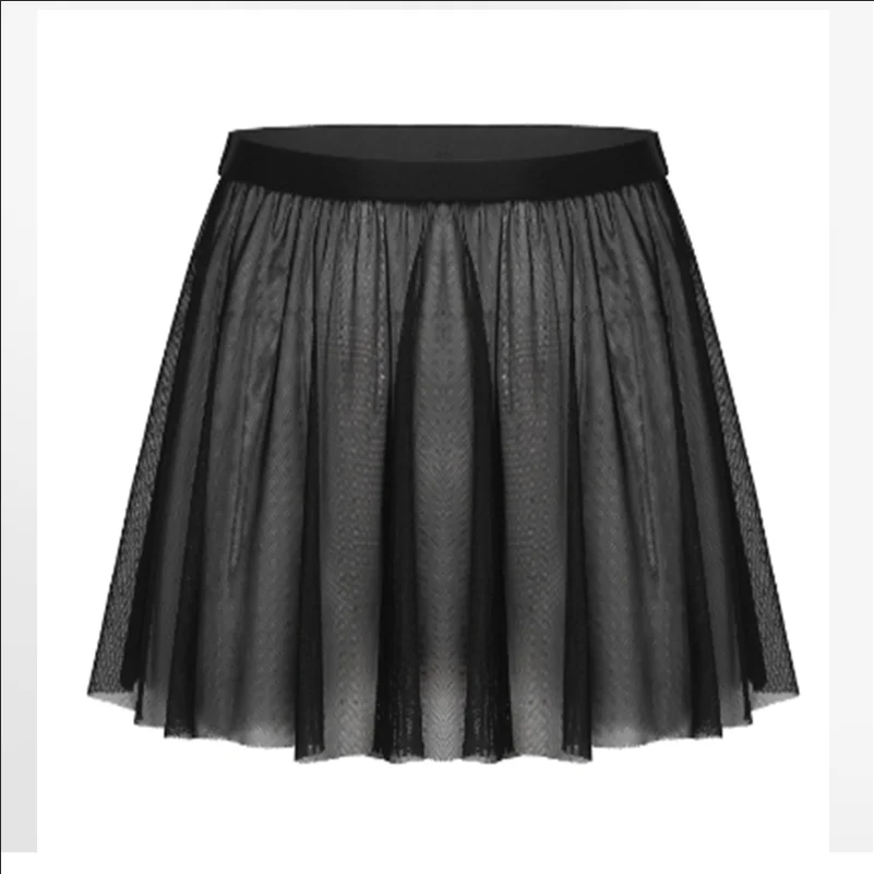 

Sexy Women's Sheer Mesh Mini Skirt Summer Mid Waist Elastic Belt Transparent Pleated Short Skirt Club Dress