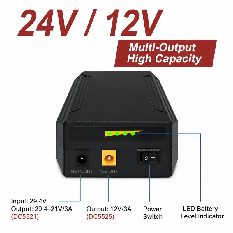 24V Lithium Battery Backup Power Supply for Audio Motor with 12V 18650 Core Small Size High Capacity