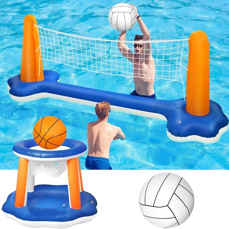 Pool Inflatable Volleyball Stand Thickened Inflatable Basketball Hoop Set Water Game Toy For Summer Beach Pool Water Event Party
