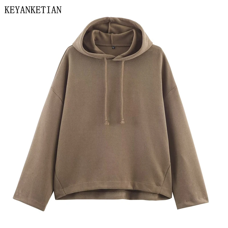 

KEYANKETIAN Autumn New Women's Hooded Drawstring Long Sleeved Patchwork Loose Solid Color Hoodie Women Hoodie