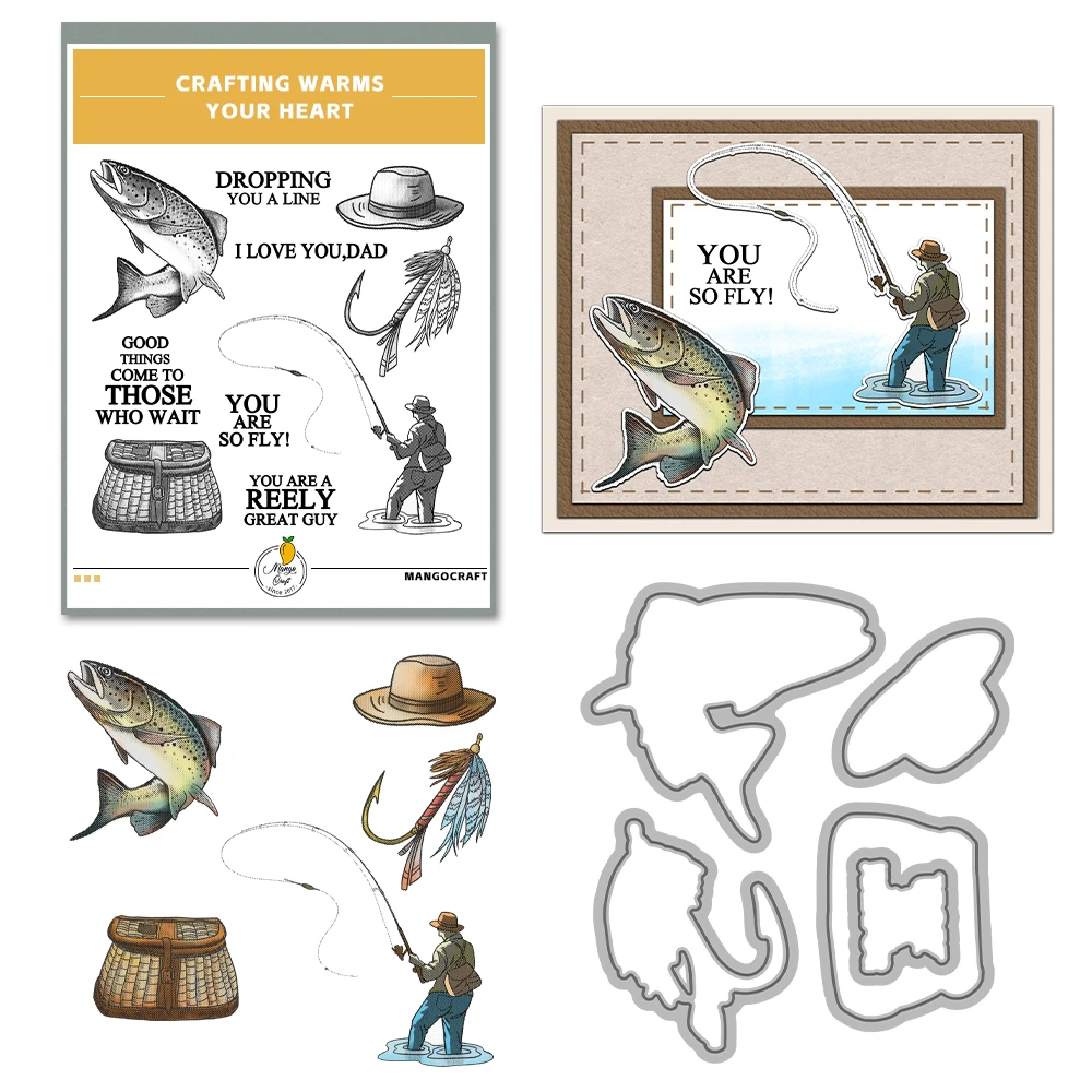 Mangocraft letnie wędkarskie matryce do cięcia ojca i przezroczyste znaczek Scrapbooking do ręcznego dekorowania albumów metalowe matryce silikonowe