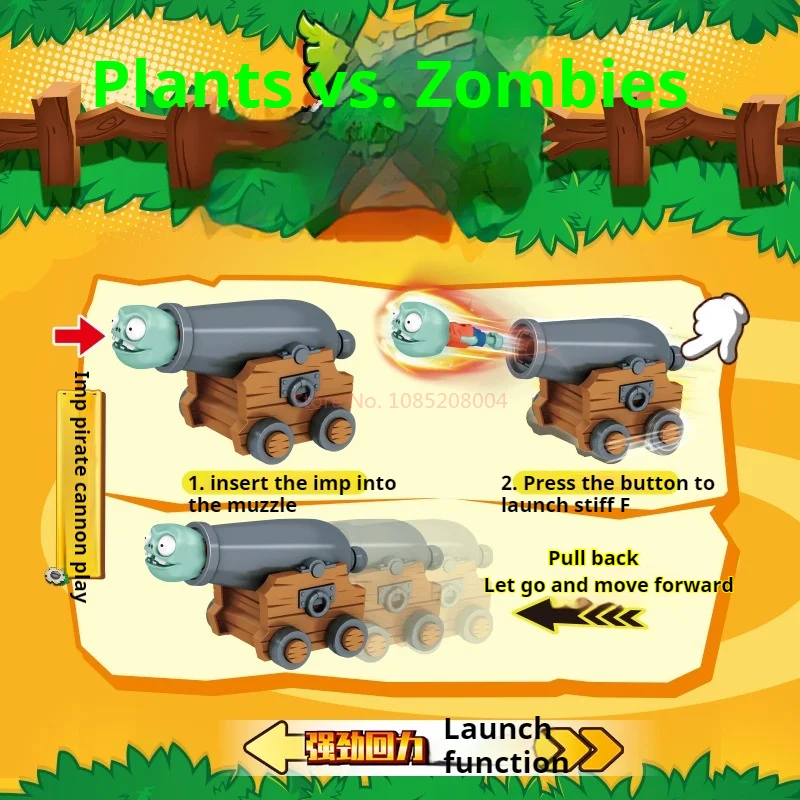 New Plants Vs. Zombies Toy Little Ghost Zombie And Cannon Return Function Vehicle Catapult Doll Toy Children'S Birthday Gifts