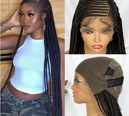 Synthetic Full Lace Cornrow Braided Wigs for Black Women 36 Inches Lace Frontal Knotless Box Braiding Wig with Baby Hair