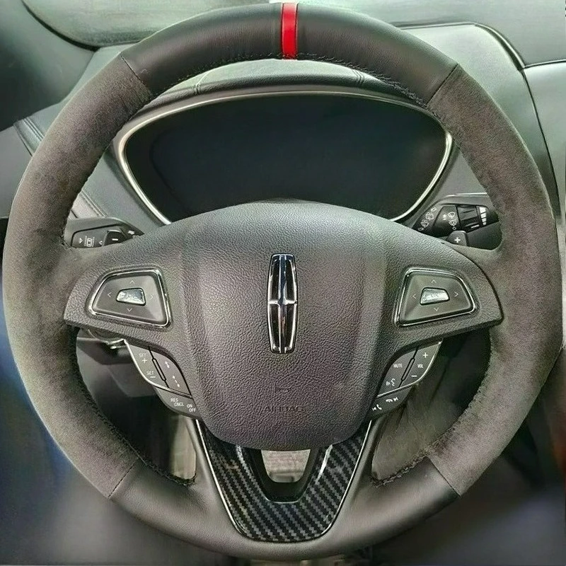 

Hand Stitched renovation wear-resistant suede black leather car Steering wheel cover For Lincoln MKZ 2014-2020 MKC 2014-2019