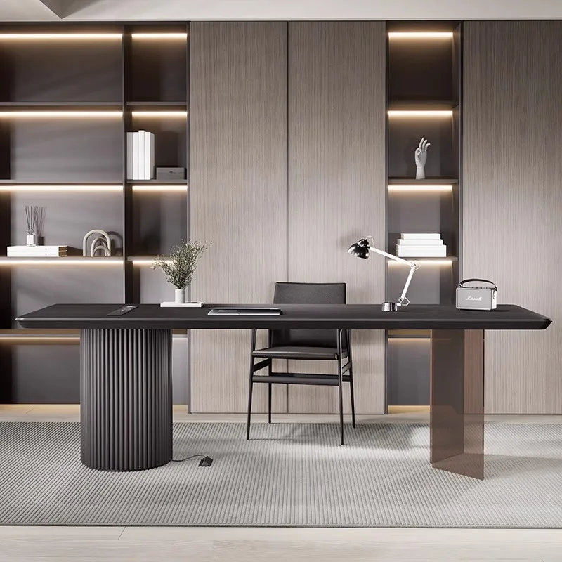 AAminimalist desk writing desk integrated light luxury modern small apartment solid wood desk double horizontal hall boss