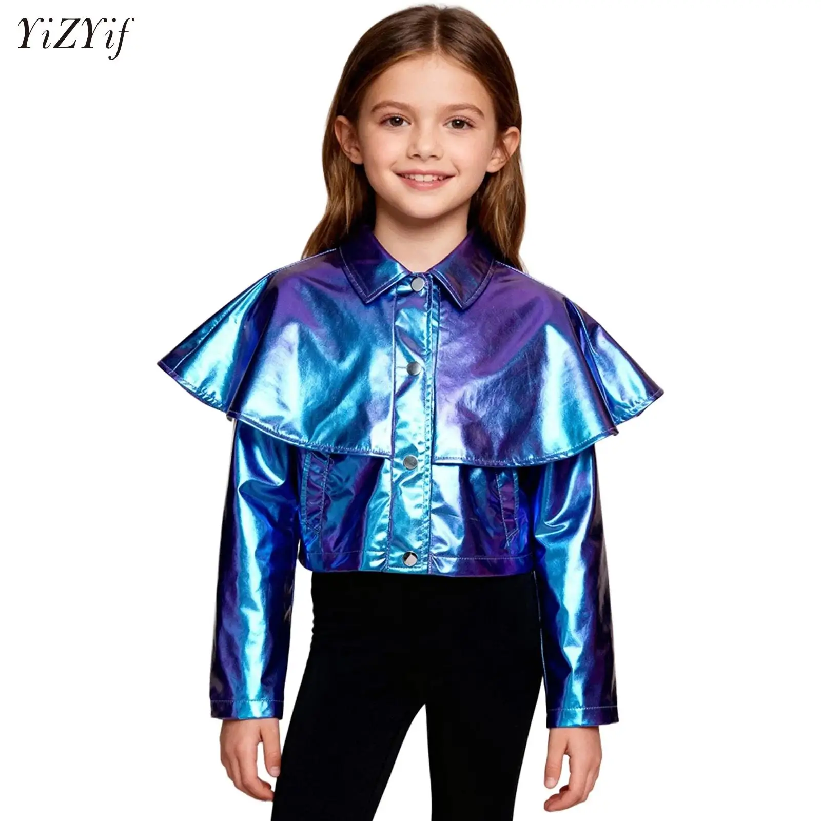 

Kids Hip-Hop Jazz Dance Bomber Jacket Metallic Jacket Boys Girls Coat for Discos Hip-hop Theme Parties Alien Robot Astronaut