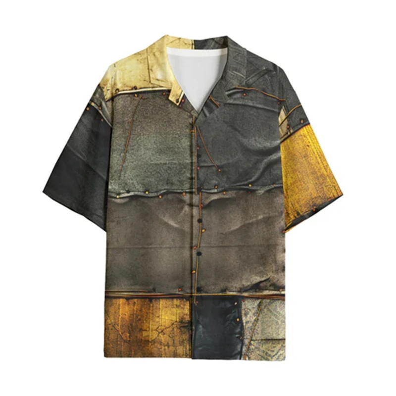 Men\'s Casual Shirts Fake Spliced Denim Printed Camisa Men Fashion Hawaiian Shirt Beach Blouses Short Sleeve Vocation Lapel Tops
