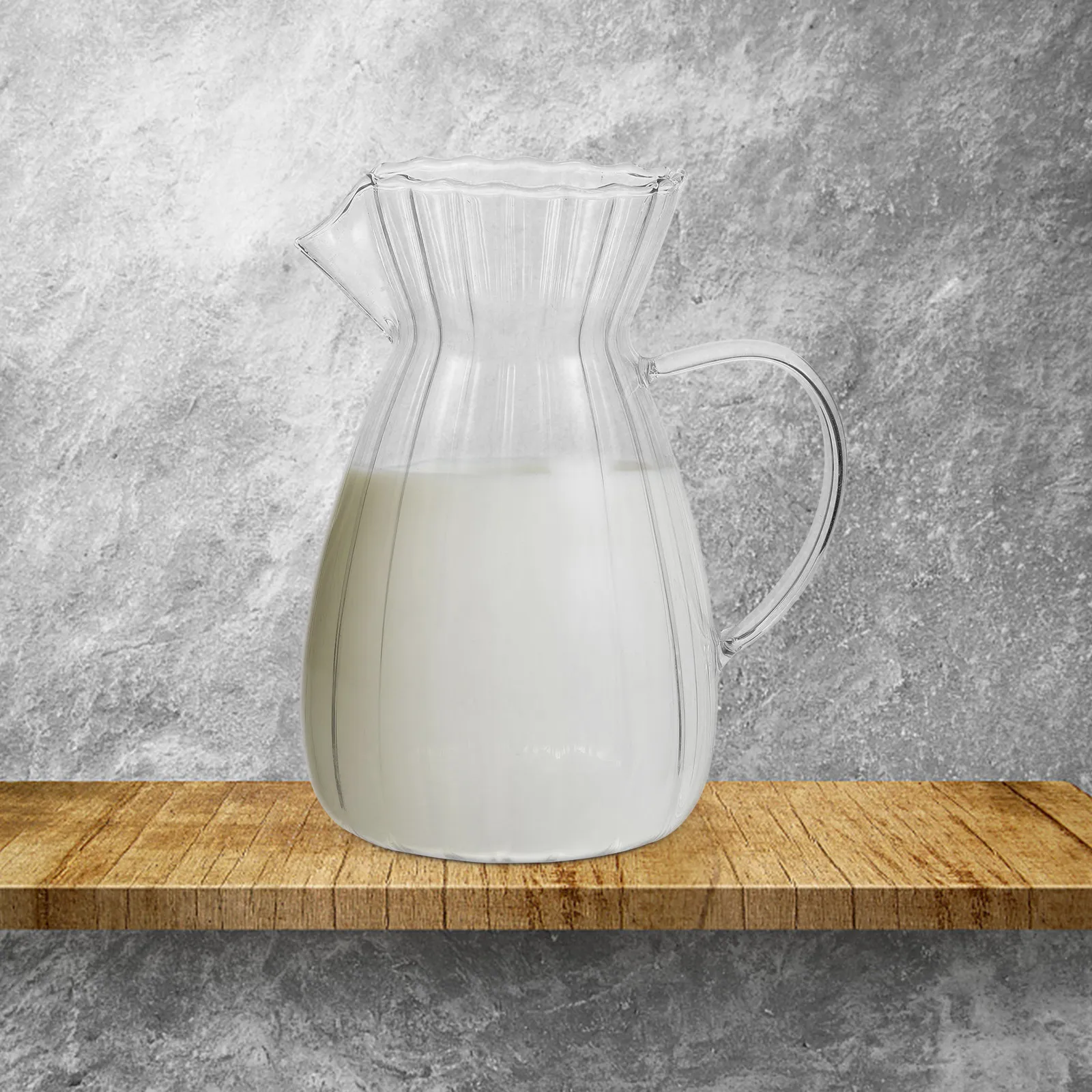 

Large Capacity Glass Vintage Striped Milk Pitcher Creamer Container Coffee Creamer Dispenser Heat Resistant Comfortable Handle