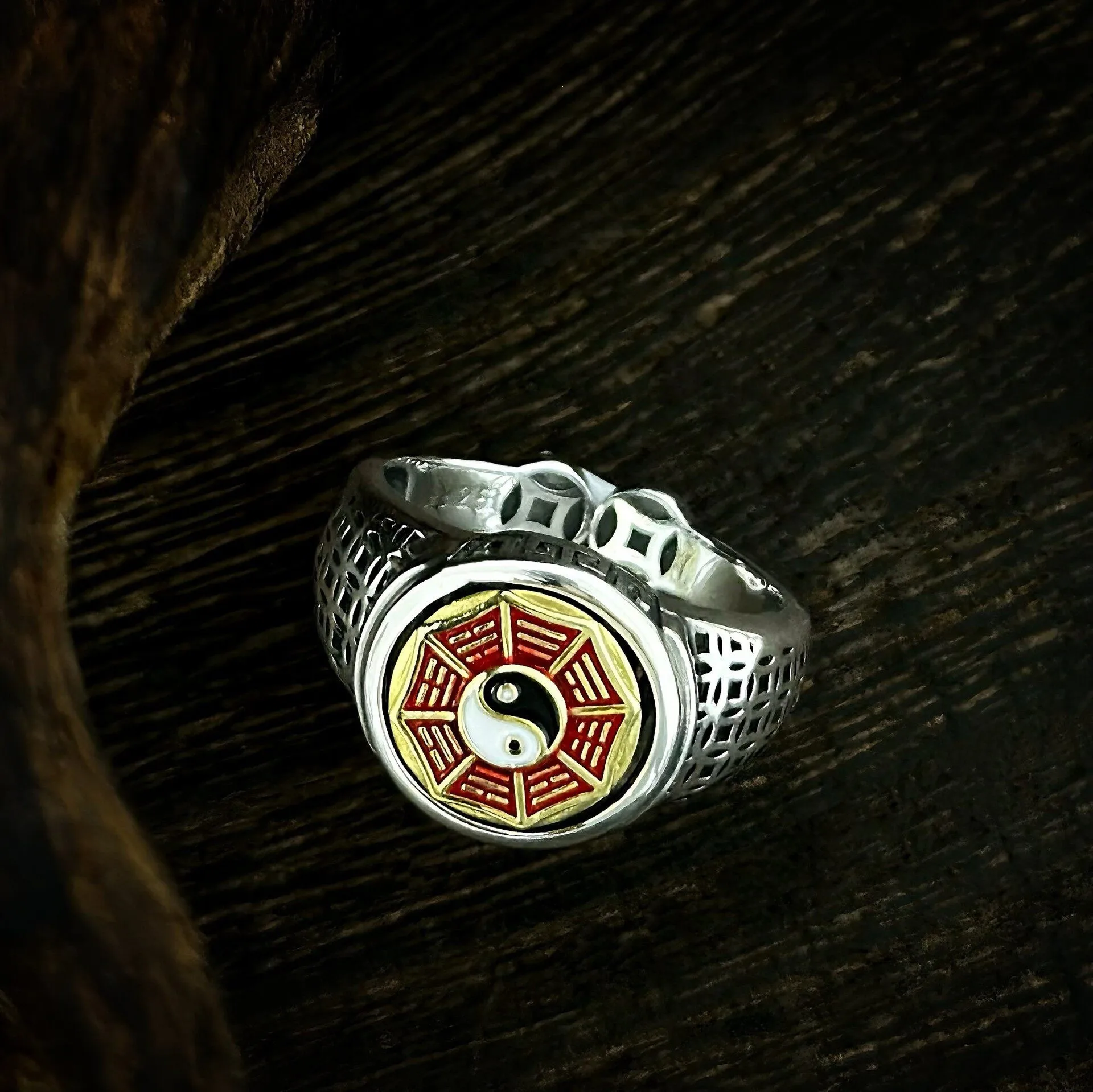 925 Sterling Silver Jewelry Vintage Thai Silver Tai Chi Bagua Rotate Finger Rings for Women Wedding Party Jewelery Gift