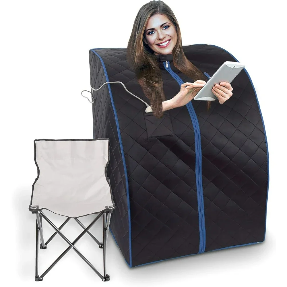 

Портативная домашняя сауна, инфракрасная сауна для личного использования - 3 нагревательные панели, складное кресло для сауны, подогреваемая подставка для ног, пульт дистанционного управления