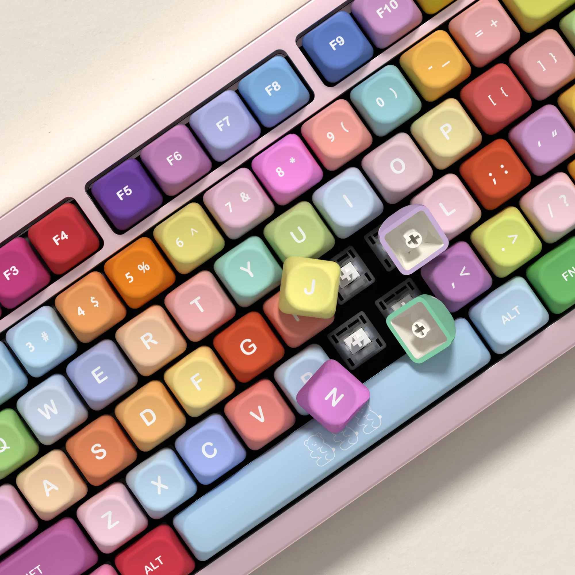 KBDiy 141 Keys PBT KOA Profile Gummy Bears Keycaps Set Color ISO Similar MOA Cute Keycap for Mechanical Keyboards Gaming 7U