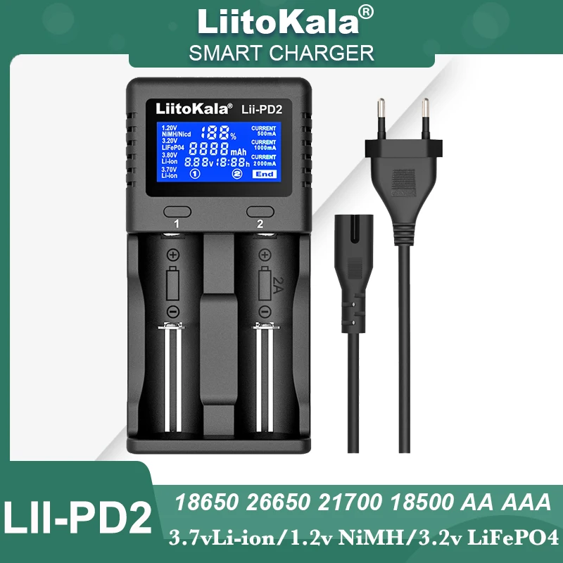 Hot LiitoKala Lii-PD4 LII-PD2 Smart Battery Charger for 3.7v Li-ion 3.2v LiFePO4 18650 26650 21700 18500 18350 1.2v NiMH AA AAA