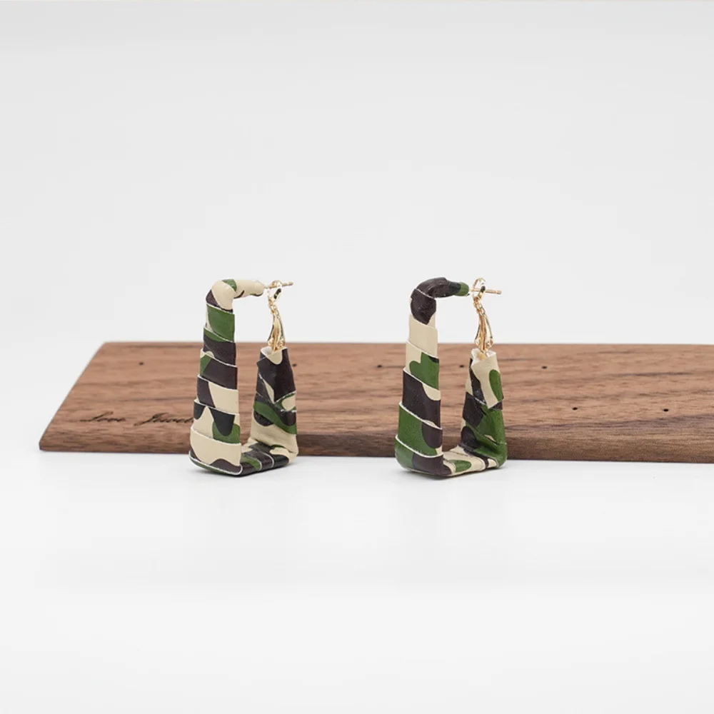 Geometrische quadratische Ohrringe, mit Leder umwickelt, Zebra-Camouflage-Leopardenmuster, Damen-Ohrringe, Schmuck – Detail 6