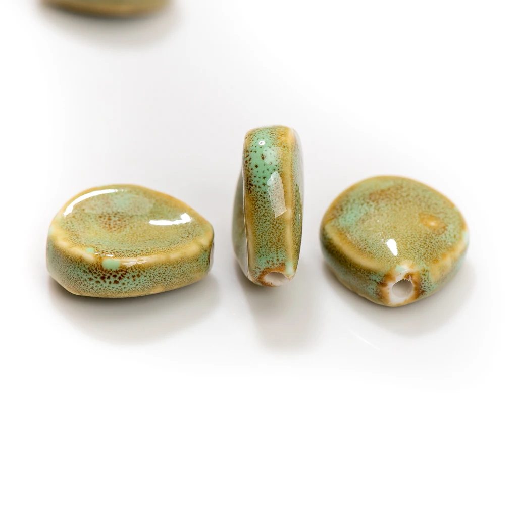 Creative 25mm Green Tea Glazed Ceramic Beads, Irregular with Shrinkage Spots, Jewelry Making Set Handcrafted TCZ197A