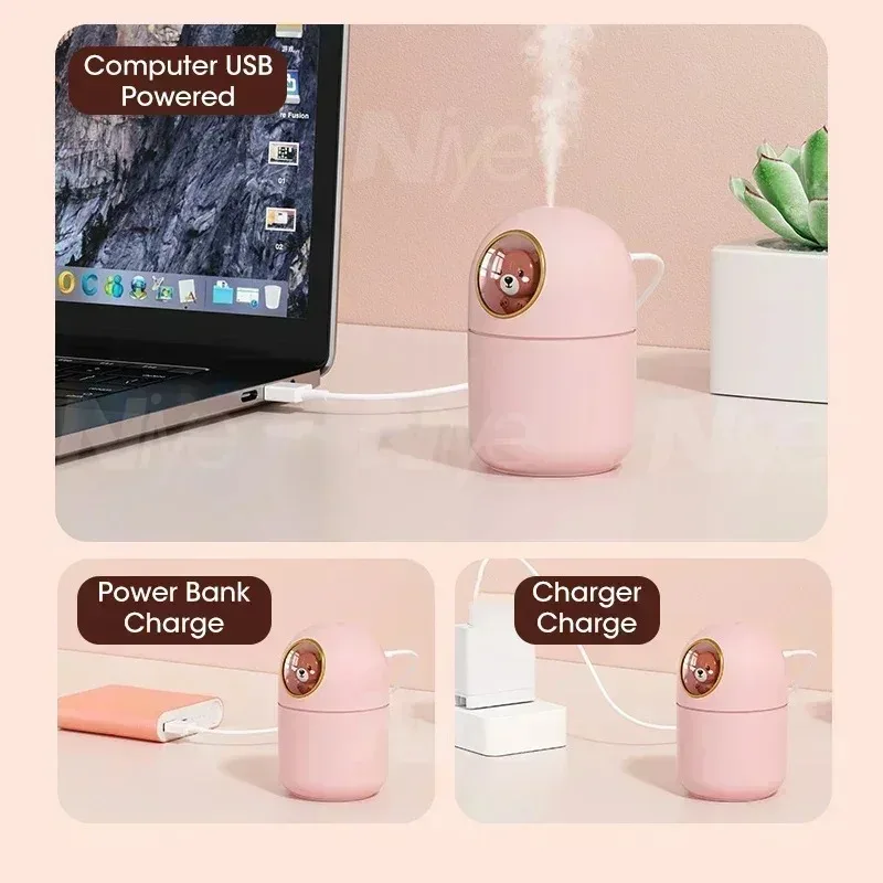Mini 300ml Ultrasonic Cool Mist Humidifier USB Portable Diffuser with Auto Shut-Off Safe For Bedroom Desktop Car