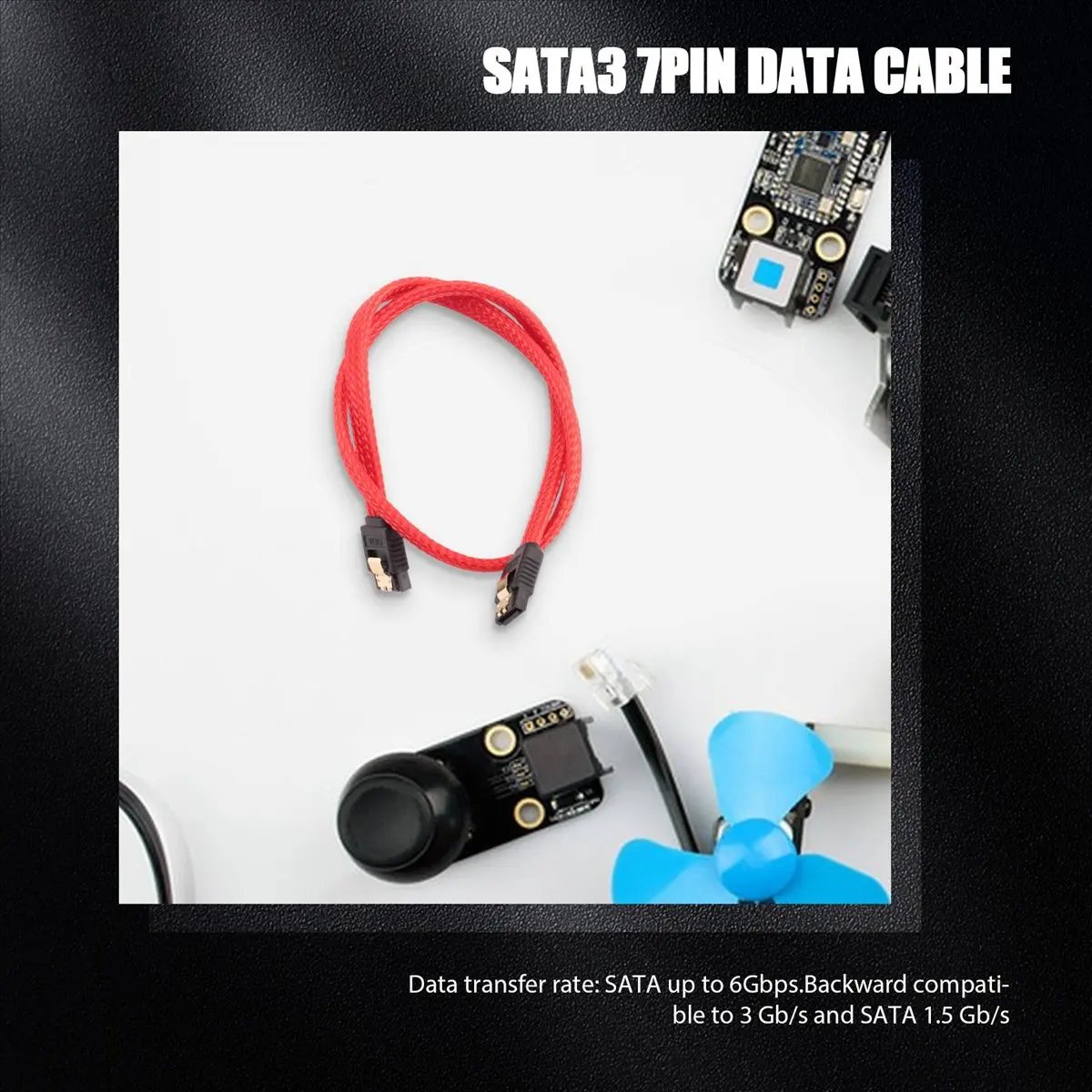 A40I 50CM SATA 3.0 III SATA3 7pin Data Cable 6Gb/s SSD Cables HDD Hard Disk Data Cord with Nylon Sleeved Premium Version(Red)