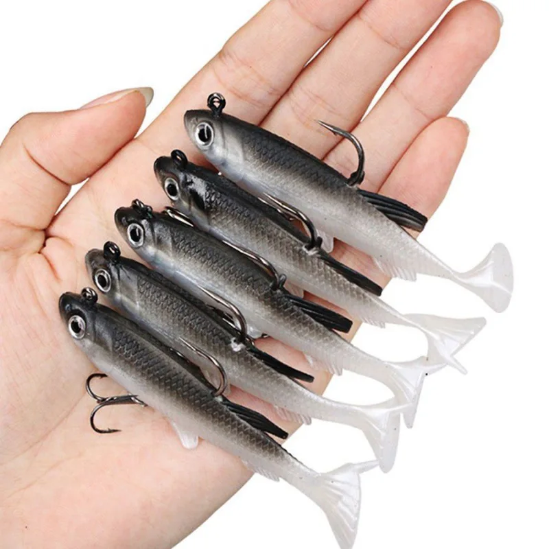 

10pcs Kit Fishing Lure Soft Lure 8cm/ 2.8in Artificial Bait Cool Fishing Hooks Pre-Rigged Jig Head Paddle Soft Plastic Swimbaits
