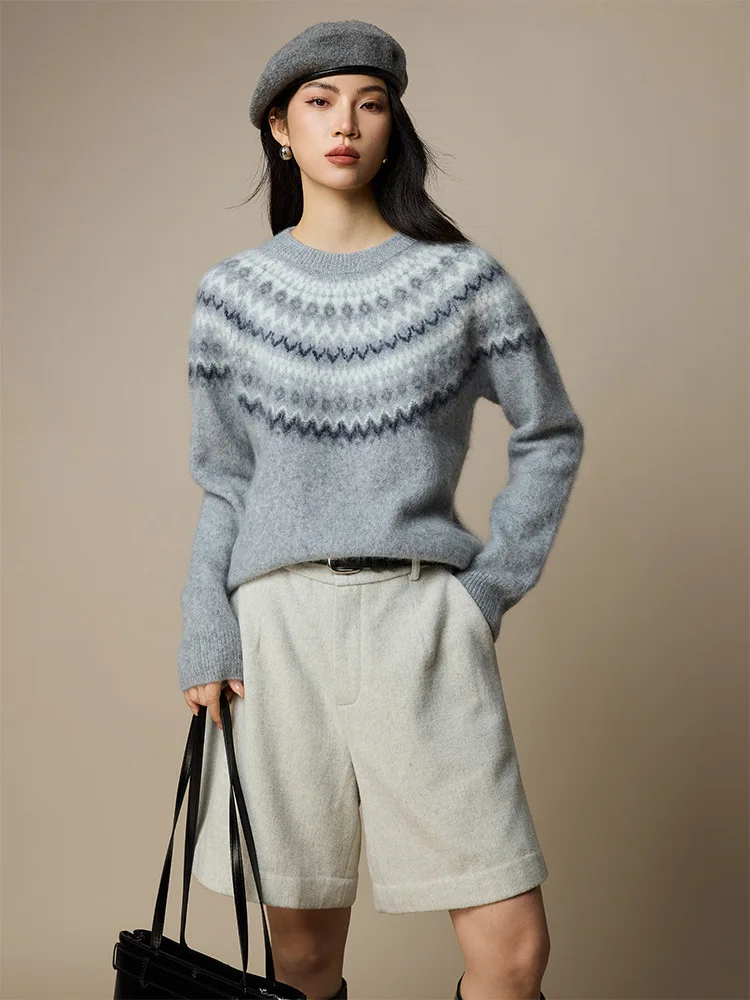 

Winsleter-100%Wool Elegant Sweater, O Neck Jacquard, Women Fashion Versatile Loose Knit Fel Island Sweater, 2025 Winter T5O0104C