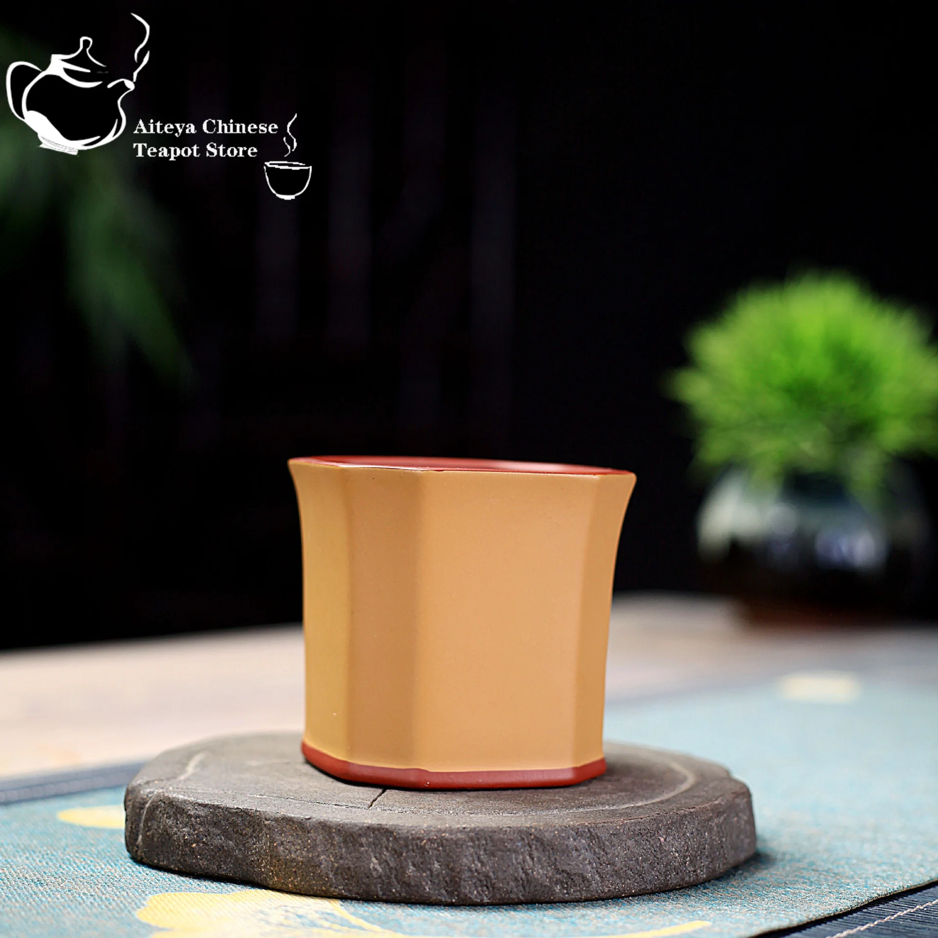 Yixing semi handmade purple clay cup, small cup, landscape square master cup, exquisite kung fu tea cup, tea ceremony