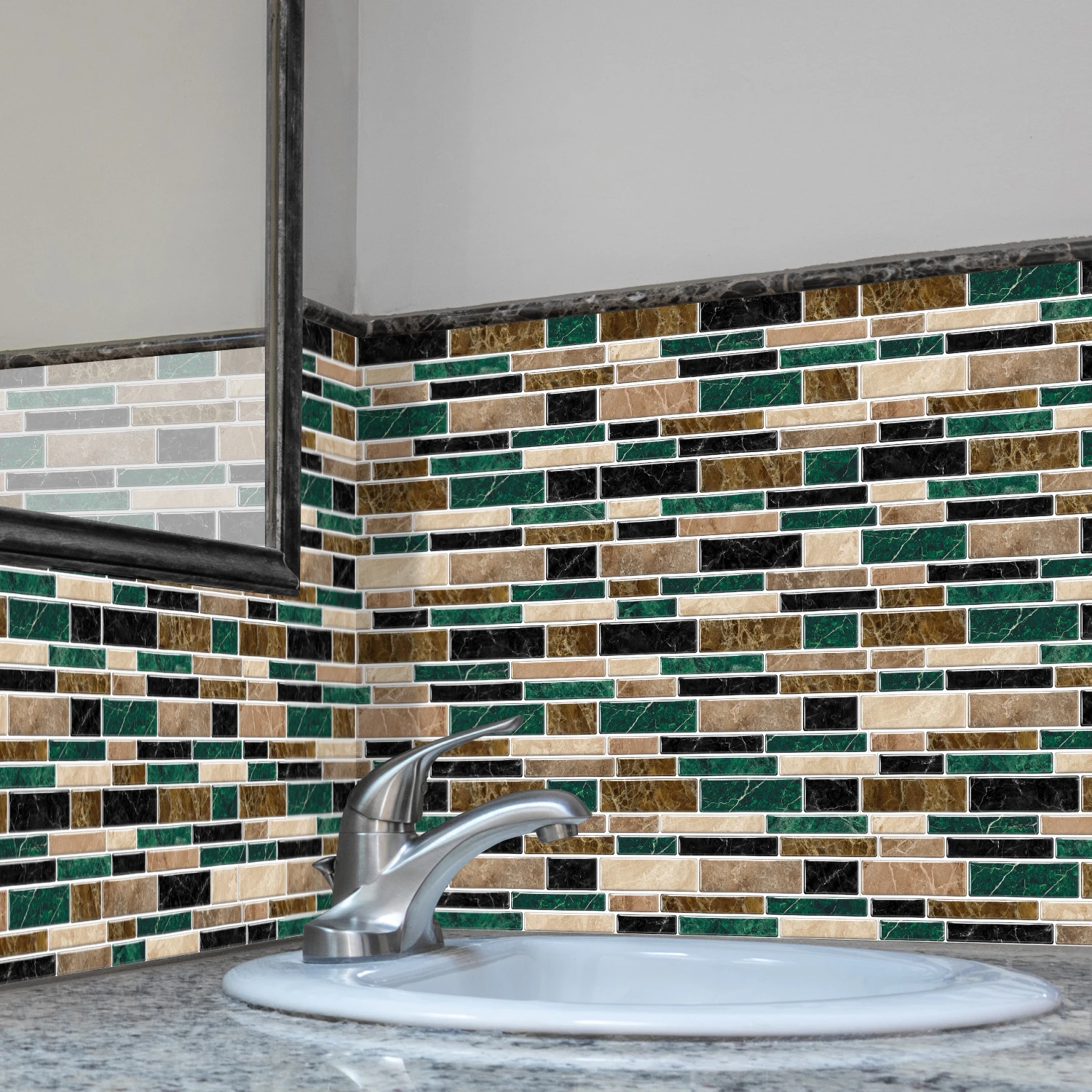 (6/12/24/48 PCS)Self-Adhesive Marble Mosaic Wall Stickers, Easy to Cut & Install, HD Pattern