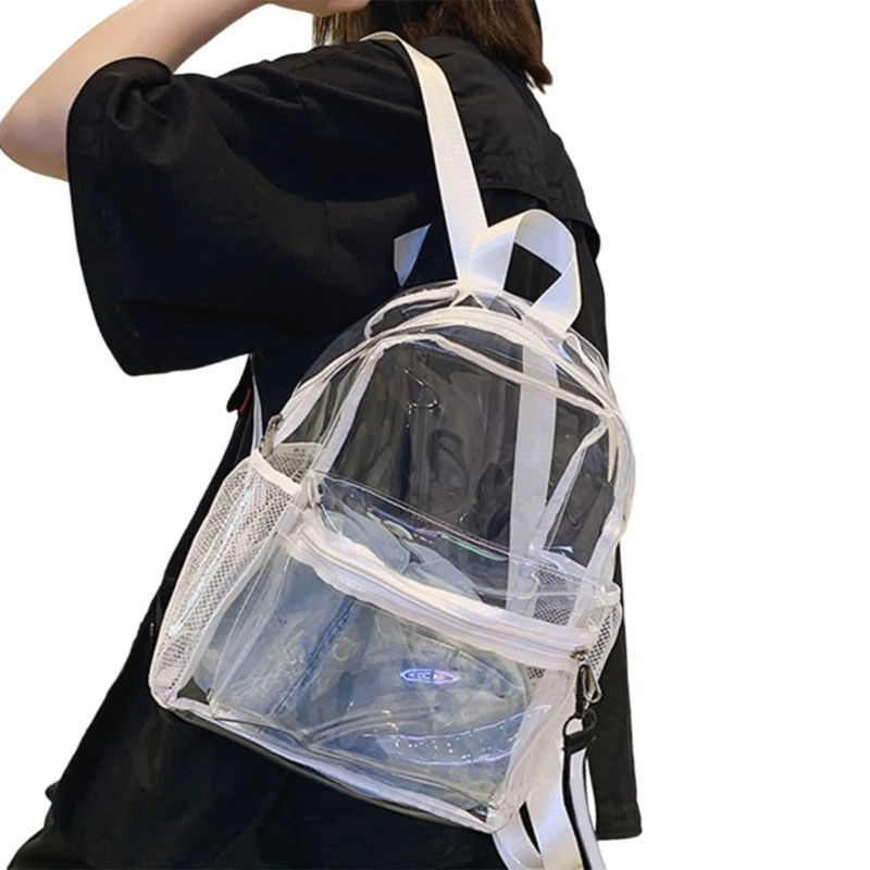 Clear Backpack Water Resistant Beach Hiking Bag Transparent PVC Zippers Backpack