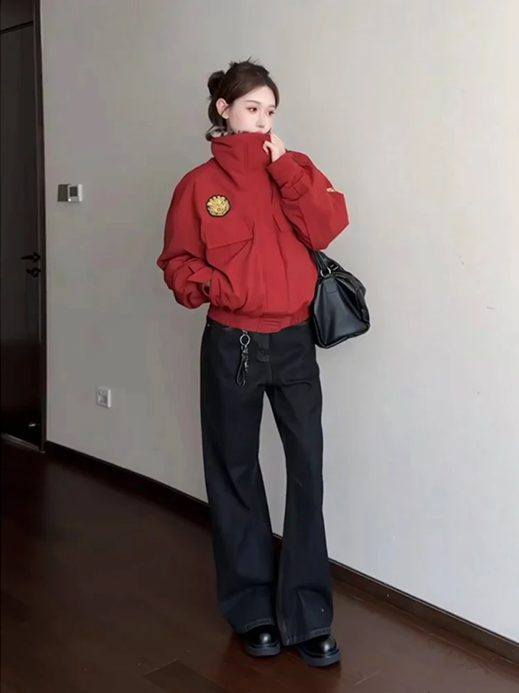 

Мужская зимняя хлопковая куртка в красную клетку, рабочая одежда на подкладке, пальто-сли, американский хлопковый джерт с воротником-стойкой