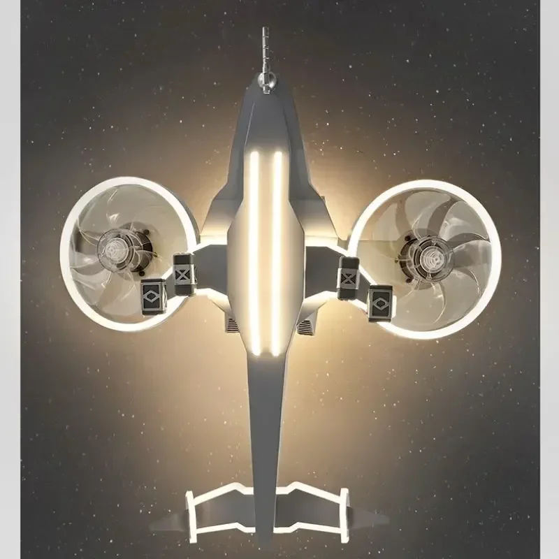 SANDYHA LED Ceiling Fan Light for Kids Room Creative Aircraft Model Remote Control Lighting Fighter Bedroom Decorative Ceiling