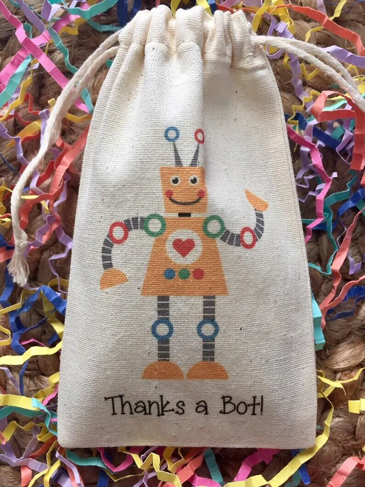 5pcs thank you candy gift Favor bags Robot themed kid boy girl happy birthday Party baby shower decoration kindergarten supplies