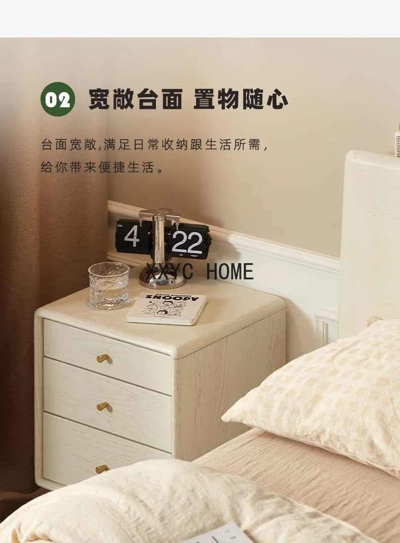 Прикроватная тумбочка из массива дерева, современный минималистичный прикроватный шкаф из белого кремового дуба, комод для спальни, шкаф для хранения вещей