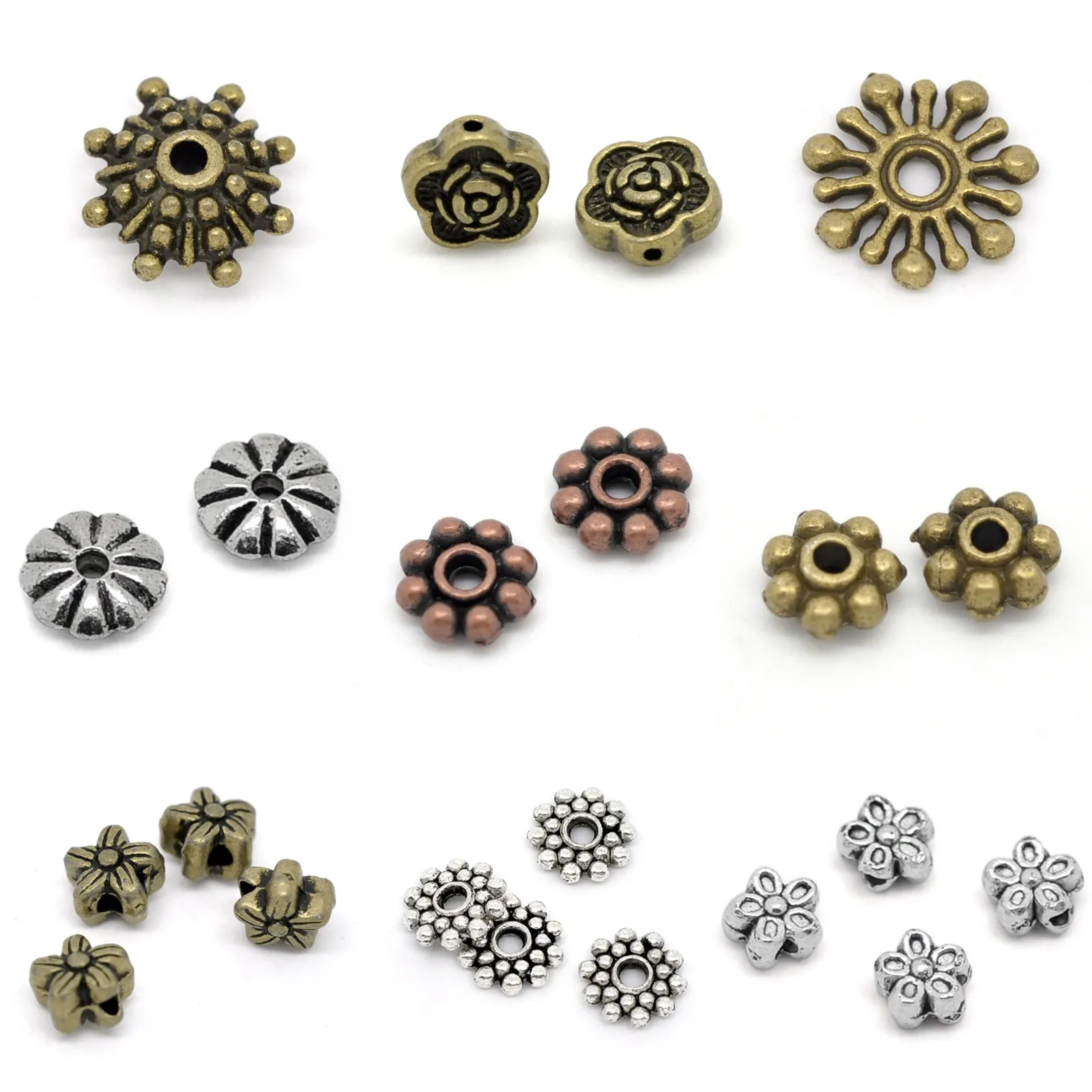 Vintage Beads Flower Snowflake Spacers Beads DIY Making Necklace Bracelet Metal Loose Beads Women Jewelry Findings,50-1000PCs