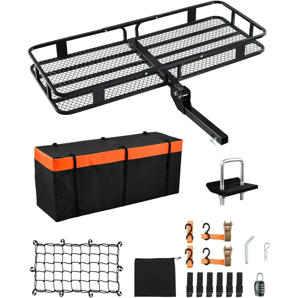 

60x24x6 olding Hitch Carrier - 500lb acity Cargo Basket & Waterproo Bag, its 2" Hitch Receiver or SUV, Truck, Pickup