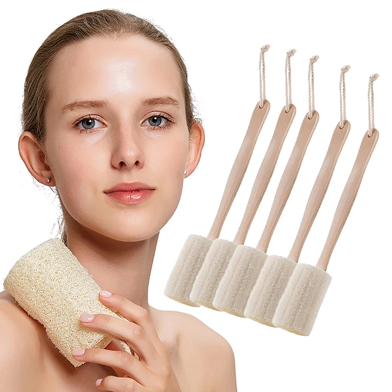 Natural Exfoliating Loofah Bath Brush Loofah Sponge Body Scrubber With Long Wooden Handle Back Brush Skin Care Unisex Home Clean