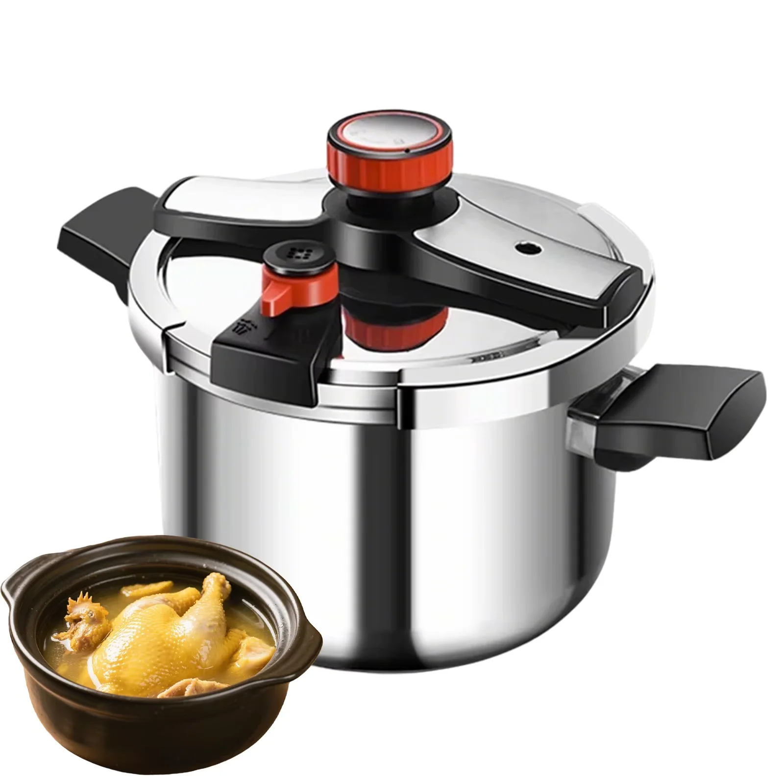 Casserole à pression en acier inoxydable, contrôle de pression à 3 niveaux, pot à pression épaissi avec verrou de sécurité, pour cuisinière à gaz et à induction, ustensile de cuisine pour la maison