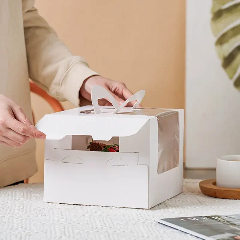 10pcs White Cake Box with Handle DIY Paper Boxes For Muffin Dessert Cake Packaging DIY Baking Supplies Wedding Party Favors