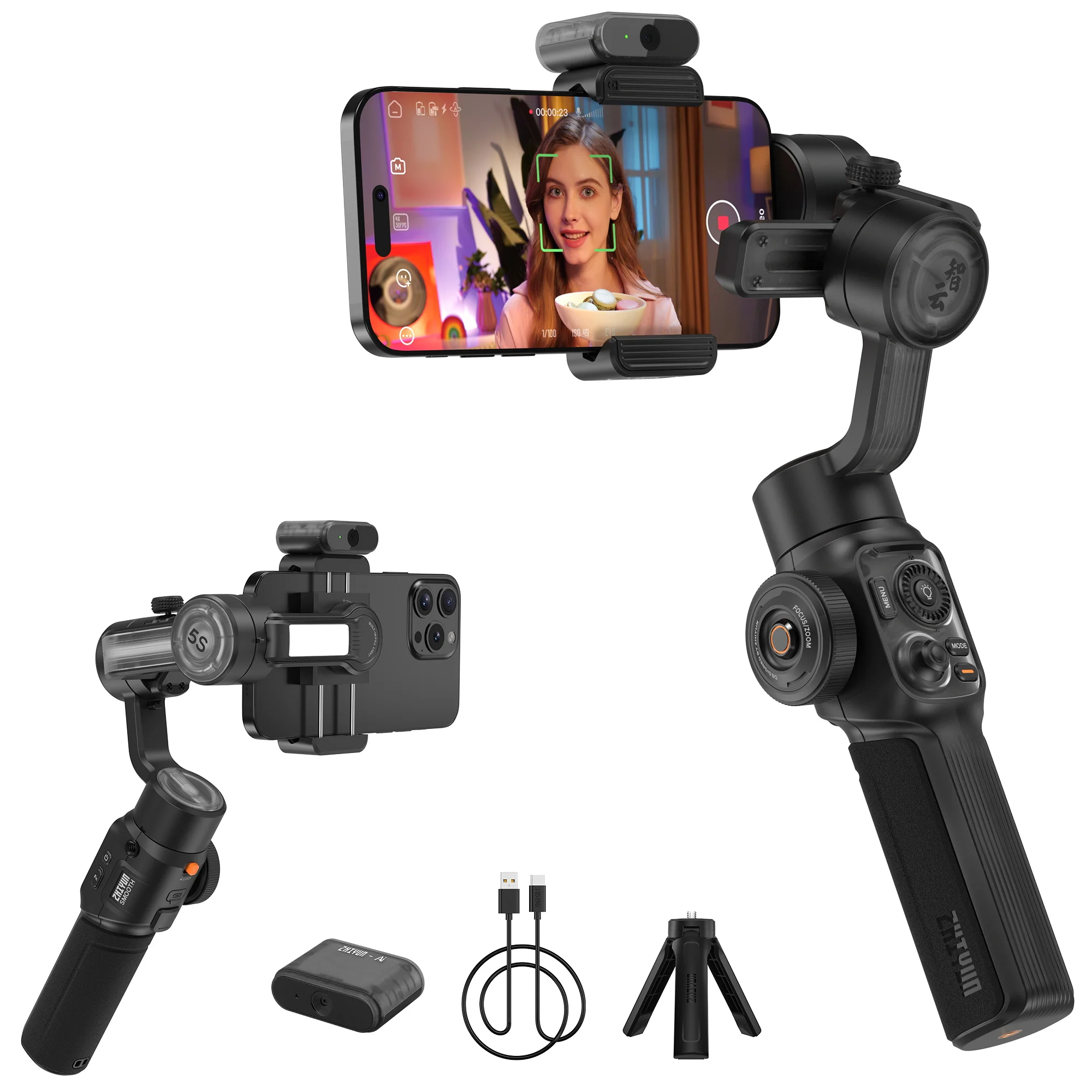 Zhiyun Smooth 5s AI 3-Axis Handheld Gimbal Stabilizer for iPhone Samsung Xiaomi Huawei OnePlus Mobile Phone YouTube Vlog