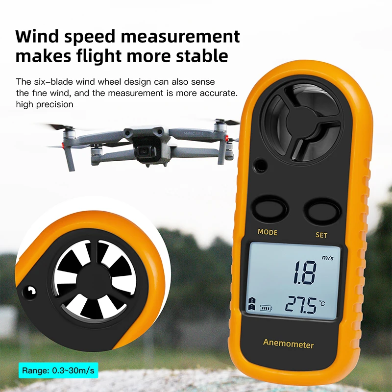 Per DJI Mavic 3/2/Air 2/2S/Mini 3 Pro/FPV/Avata Drone volo strumento di misurazione della velocità del vento accessori anemometro digitale