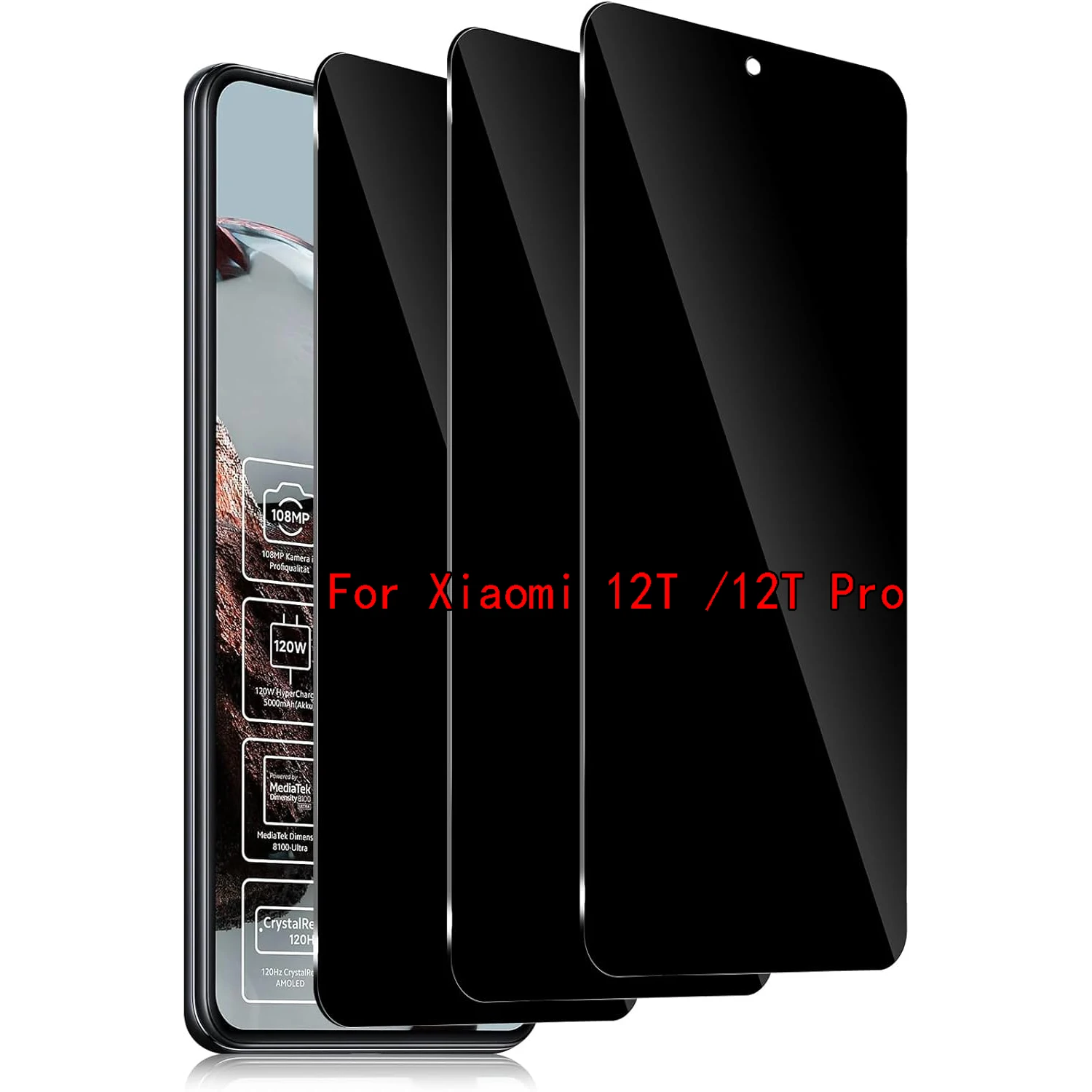 

For Xiaomi 12T /12T Pro 5G Privacy Tempered Glass 2Pcs Screen Protector 9H