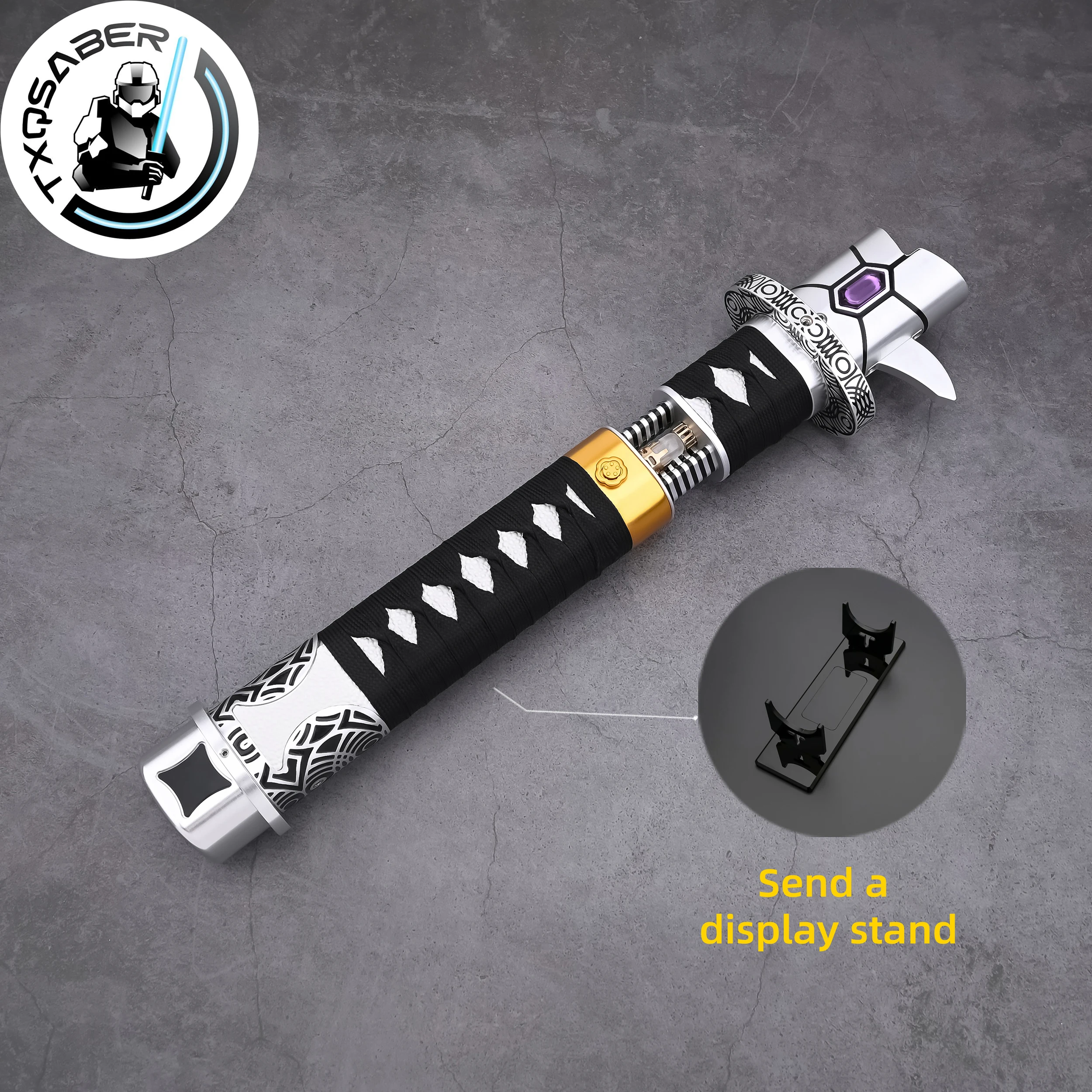 

TXQSABER Lightsaber Dark Katana Crystal Pixel Handle no Blade Smooth Swing Blaster FOC Metal Hilt for Adult Cosplay Toys
