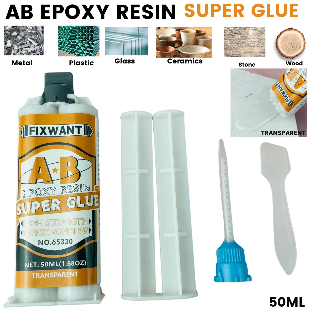 Colle AB en résine époxy transparente 50ML, pour bois, métal, céramique, plastique, réparation, durcissement rapide, mastic adhésif fort, soudage à froid